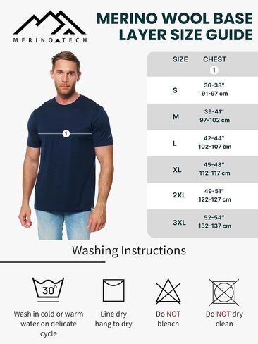 تي شيرت رجالي من صوف ميرينو من Merino.tech - طبقة أساسية خفيفة الوزن من صوف ميرينو العضوي بنسبة 100% in Kuwait