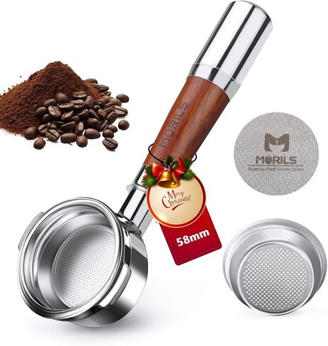 54 ملم portafilter بلا قاع لآلات Breville Espresso ، 3 أذنين Espresso portafilter مع شاشة عفريت ، سلة مرشح مزدوجة اللقطة ومقبض Walnutwood المتميز ، مجموعة إسكان إسبرسو. in Saudi Arabia