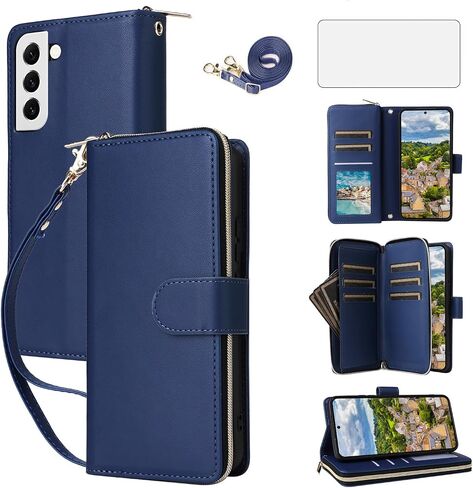 Asuwish Phone Case for Samsung Galaxy S22 5G Cover with Tempered Glass Screen Protector and Zipper Wallet Card Holder Slot Stand Flip Mobile Cell Accessories S 22 22S 4G G5 6.1 inch Women Rose Gold in Saudi Arabia