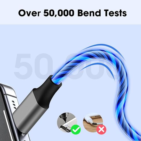 كابل شحن USB C مضيء، 6 أقدام - سلك شحن سريع من النوع C - متوافق مع iPhone 15/Pro/Plus/Pro Max، وSamsung Galaxy S24/S23/S22/S21/S20، وiPad، وPixel، والمزيد (أزرق) in Kuwait