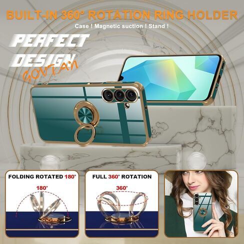 متوافق مع علبة Samsung Galaxy A16 5G مع واقي الشاشة+كيكستاند القابل للدوار المعدني+حبل ، بطانة ميكروفيات ناعمة مضادة للخلع ، غطاء هاتف حافة الذهب الوردي ، 2025 أرجواني in Saudi Arabia