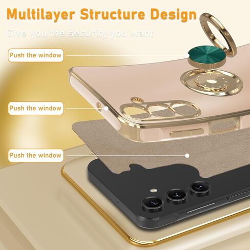 Compatible with Samsung Galaxy A16 5G Case with Screen Protector+Metal Rotatable Kickstand+Lanyard,Soft Anti-Scratch Microfiber Lining,Plating Rose Gold Edge Phone Cover,2025 Purple in Saudi Arabia