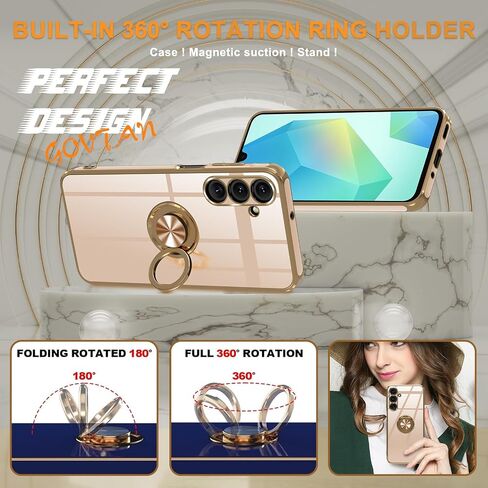 Compatible with Samsung Galaxy A16 5G Case with Screen Protector+Metal Rotatable Kickstand+Lanyard,Soft Anti-Scratch Microfiber Lining,Plating Rose Gold Edge Phone Cover,2025 Purple in Saudi Arabia