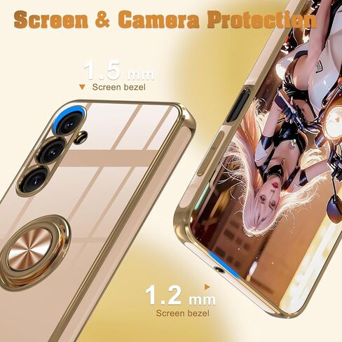 Compatible with Samsung Galaxy A16 5G Case with Screen Protector+Metal Rotatable Kickstand+Lanyard,Soft Anti-Scratch Microfiber Lining,Plating Rose Gold Edge Phone Cover,2025 Purple in Saudi Arabia