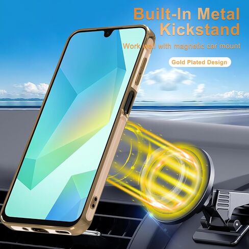 Compatible with Samsung Galaxy A16 5G Case with Screen Protector+Metal Rotatable Kickstand+Lanyard,Soft Anti-Scratch Microfiber Lining,Plating Rose Gold Edge Phone Cover,2025 Purple in Saudi Arabia