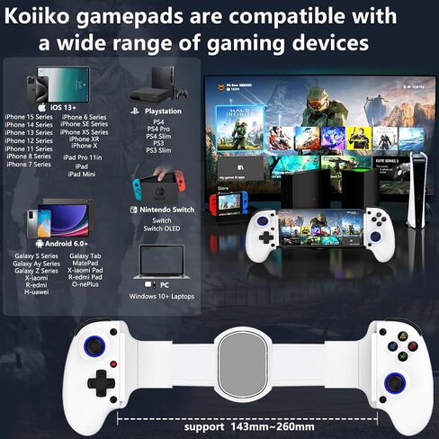 Koiiko Mobile Cloud Gaming Controller for iPhone 16/15/14, iPad, Tablet, Android/PC/Switch1/2 Gamepad Joystick with Turbo, Streaming on PS/Xbox/PC, Hall Trigger Black in Kuwait
