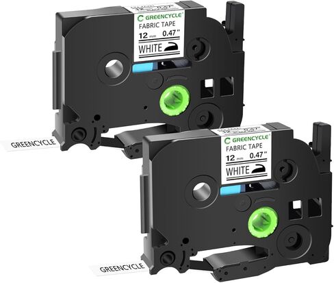 GREENCYCLE Fabric Iron On Clothing Label Tape Compatible for Brother P-Touch TZe-FA231 TZ-FA231 AZE FA231 Black on White 1/2 inch x 9.8 ft 12mm x 3m for PT-P750W PT-H110 PT-D210 PT-D600, 2 Pack in Kuwait