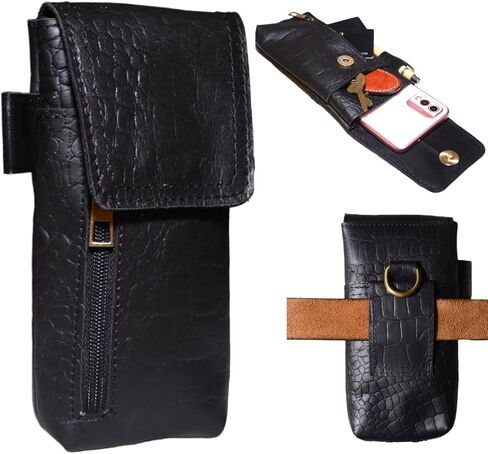 Leather Phone Holster – Genuine Full-Grain Buffalo Leather Cell Phone Holsters – 7" H x 3.5" W Leather Cell Phone Holster for Large Smartphones – Secure & Durable Phone Belt Holder (Crazy Horse) in Saudi Arabia