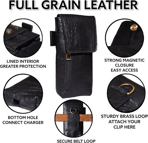 Leather Phone Holster – Genuine Full-Grain Buffalo Leather Cell Phone Holsters – 7" H x 3.5" W Leather Cell Phone Holster for Large Smartphones – Secure & Durable Phone Belt Holder (Crazy Horse) in Saudi Arabia