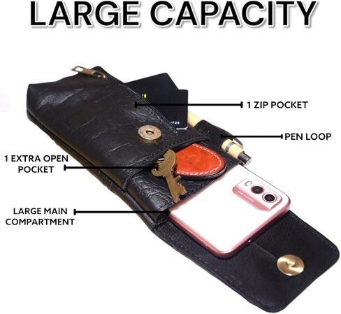 Leather Phone Holster – Genuine Full-Grain Buffalo Leather Cell Phone Holsters – 7" H x 3.5" W Leather Cell Phone Holster for Large Smartphones – Secure & Durable Phone Belt Holder (Crazy Horse) in Saudi Arabia