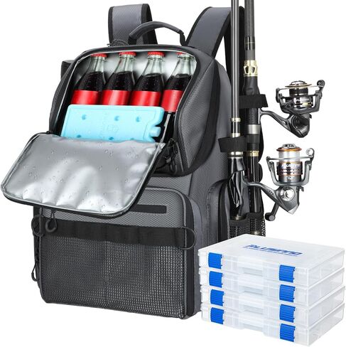 PLUSINNO Cooler Fishing Backpack with Rod Holders 45L Large Water-resistant Fishing Tackle bag Store Fishing Gear Fishing Gifts for Men Father in Saudi Arabia