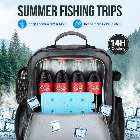 PLUSINNO Cooler Fishing Backpack with Rod Holders 45L Large Water-resistant Fishing Tackle bag Store Fishing Gear Fishing Gifts for Men Father in Saudi Arabia