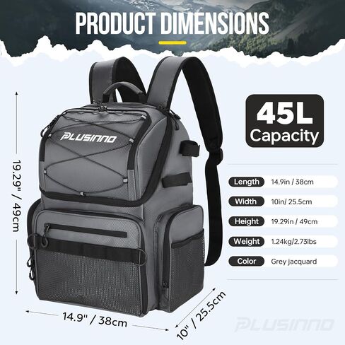 PLUSINNO Cooler Fishing Backpack with Rod Holders 45L Large Water-resistant Fishing Tackle bag Store Fishing Gear Fishing Gifts for Men Father in Saudi Arabia