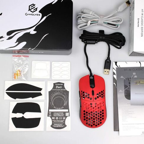 G-Wolves Gwolves Hati HTM Ultra Lightweight Honeycomb Design Wired Gaming Mouse 3360 Sensor - PTFE Skates - 6 Buttons - Only 61G (Faze Red) (Renewed) in Saudi Arabia