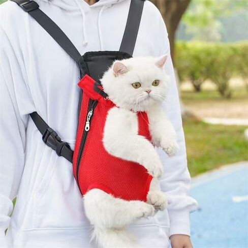 Pet Carrier Backpack, Adjustable Pet Front Cat Dog Carrier Backpack Travel Bag, Legs Out, Easy-Fit for Traveling Hiking Camping for Small Medium Big Dogs Cats Puppies (Red, Small) in Saudi Arabia