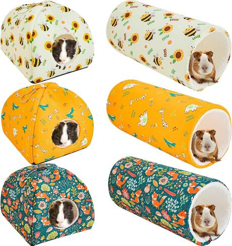 6 Pieces Guinea Pig Hideout Set Warm Soft Rat Bed and Tunnel Washable Sugar Glider Toy Guinea Pig House Accessories for Hamster, Rabbit, Bunny, Small Animal in Saudi Arabia