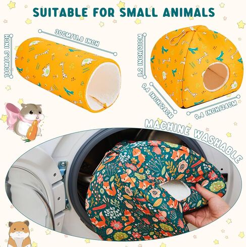 6 Pieces Guinea Pig Hideout Set Warm Soft Rat Bed and Tunnel Washable Sugar Glider Toy Guinea Pig House Accessories for Hamster, Rabbit, Bunny, Small Animal in Saudi Arabia