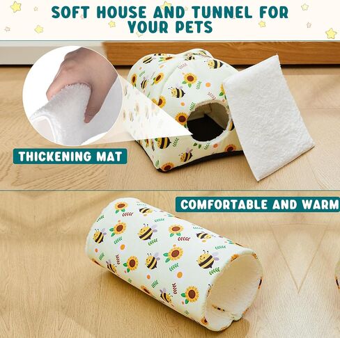 6 Pieces Guinea Pig Hideout Set Warm Soft Rat Bed and Tunnel Washable Sugar Glider Toy Guinea Pig House Accessories for Hamster, Rabbit, Bunny, Small Animal in Saudi Arabia