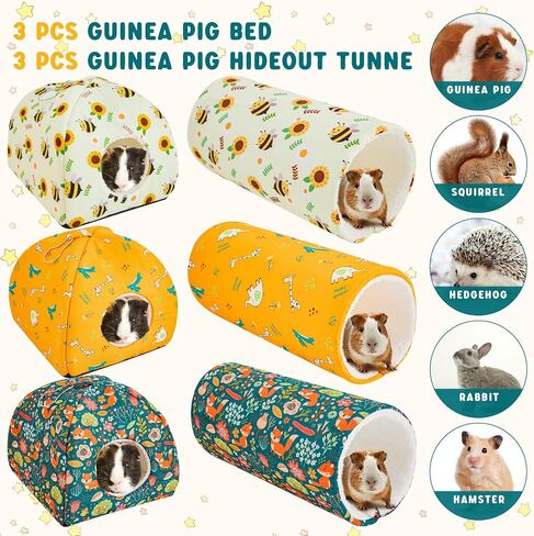 6 Pieces Guinea Pig Hideout Set Warm Soft Rat Bed and Tunnel Washable Sugar Glider Toy Guinea Pig House Accessories for Hamster, Rabbit, Bunny, Small Animal in Saudi Arabia