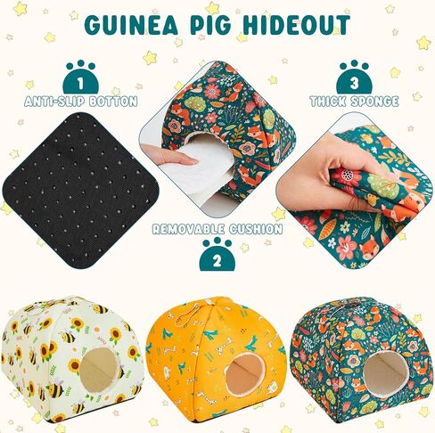 6 Pieces Guinea Pig Hideout Set Warm Soft Rat Bed and Tunnel Washable Sugar Glider Toy Guinea Pig House Accessories for Hamster, Rabbit, Bunny, Small Animal in Saudi Arabia