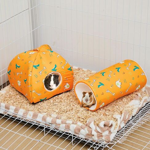 6 Pieces Guinea Pig Hideout Set Warm Soft Rat Bed and Tunnel Washable Sugar Glider Toy Guinea Pig House Accessories for Hamster, Rabbit, Bunny, Small Animal in Saudi Arabia