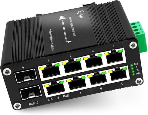 Industrial Gigabit 10-Port 802.3at PoE Switch, 20Gbps Ethernet Switch Supporting DIN-Rail, 48~57VDC Input in Saudi Arabia