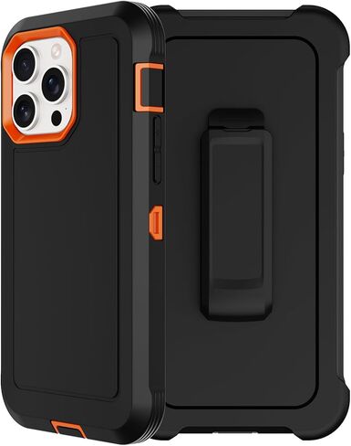 RubCase for iPhone 13 Pro Max Case with 2X Screen Protector, Dual Layer Bumper Cover with Belt Clip Holster & Kickstand, Full Body Heavy Duty Rugged Phone Case for iPhone 13 Pro Max (Black/Blue) in Saudi Arabia