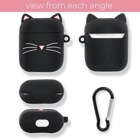 Dumkery Cute Airpods Pro Case، حافظة Black Whisker Cat Kitty Airpods Pro 2، حيوانات كرتونية ثلاثية الأبعاد مضحكة مقاومة للصدمات من السيليكون الناعم غطاء حافظة شحن مع حلقة تسلق للأطفال الفتيات والنساء والأطفال in Kuwait