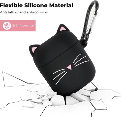 Dumkery Cute Airpods Pro Case، حافظة Black Whisker Cat Kitty Airpods Pro 2، حيوانات كرتونية ثلاثية الأبعاد مضحكة مقاومة للصدمات من السيليكون الناعم غطاء حافظة شحن مع حلقة تسلق للأطفال الفتيات والنساء والأطفال in Kuwait