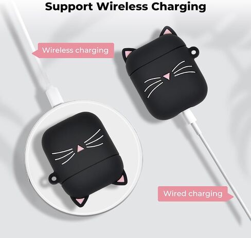 Dumkery Cute Airpods Pro Case، حافظة Black Whisker Cat Kitty Airpods Pro 2، حيوانات كرتونية ثلاثية الأبعاد مضحكة مقاومة للصدمات من السيليكون الناعم غطاء حافظة شحن مع حلقة تسلق للأطفال الفتيات والنساء والأطفال in Kuwait