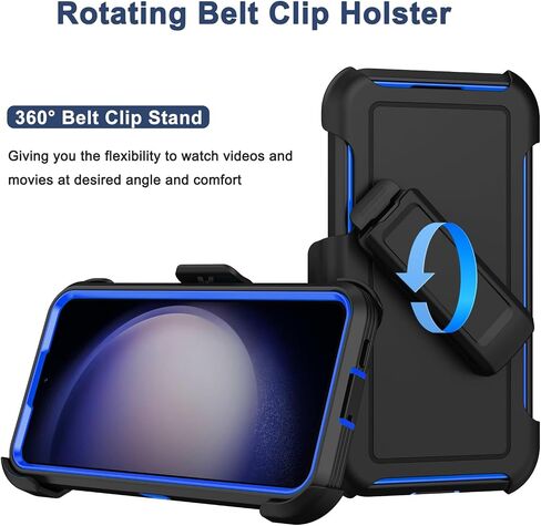 RubCase for Samsung Galaxy S23 Case with 2X Screen Protector, Dual Layer Bumper Cover with Belt Clip Holster & Kickstand, Full Body Heavy Duty Shockproof Phone Case for Galaxy S23 (Black) in Saudi Arabia