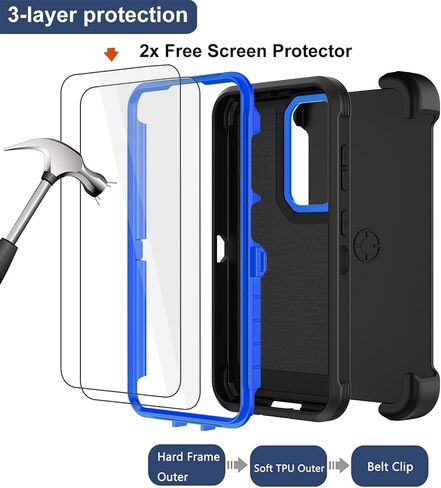 RubCase for Samsung Galaxy S23 Case with 2X Screen Protector, Dual Layer Bumper Cover with Belt Clip Holster & Kickstand, Full Body Heavy Duty Shockproof Phone Case for Galaxy S23 (Black) in Saudi Arabia