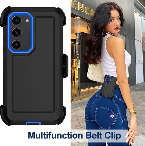 RubCase for Samsung Galaxy S23 Case with 2X Screen Protector, Dual Layer Bumper Cover with Belt Clip Holster & Kickstand, Full Body Heavy Duty Shockproof Phone Case for Galaxy S23 (Black) in Saudi Arabia
