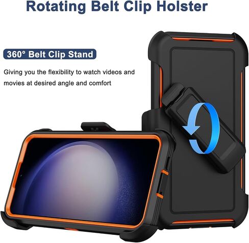 RubCase for Samsung Galaxy S23 Case with 2X Screen Protector, Dual Layer Bumper Cover with Belt Clip Holster & Kickstand, Full Body Heavy Duty Shockproof Phone Case for Galaxy S23 (Black) in Saudi Arabia