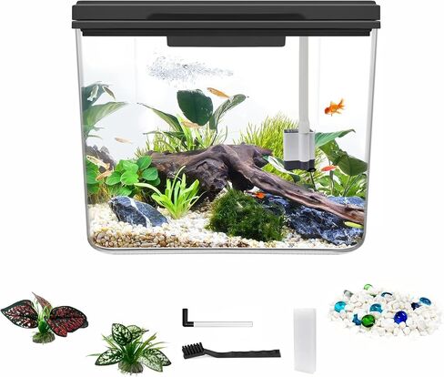 0.8 Gallon Small Fish Tank Kit, Aquarium Starter Kit with Super-Quiet Water Pump, Rain Filtration, Self Cleaning Filtration, LED Light, Easy Changing Water (White) in Saudi Arabia