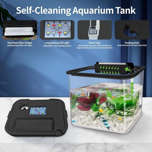 0.8 Gallon Small Fish Tank Kit, Aquarium Starter Kit with Super-Quiet Water Pump, Rain Filtration, Self Cleaning Filtration, LED Light, Easy Changing Water (White) in Saudi Arabia