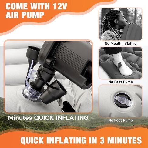 SUV Air Mattress: Inflatable Car Air Mattress for Camping, Flocking Car Bed with Air Pump & 2 Pillows, Portable Sleeping Pad Mattress for Home Car Travel Camping Orange in Saudi Arabia