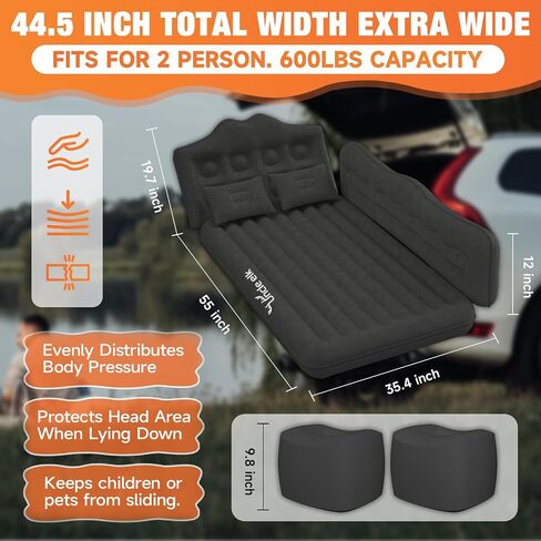 SUV Air Mattress: Inflatable Car Air Mattress for Camping, Flocking Car Bed with Air Pump & 2 Pillows, Portable Sleeping Pad Mattress for Home Car Travel Camping Orange in Saudi Arabia