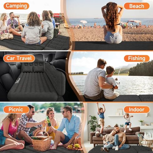 SUV Air Mattress: Inflatable Car Air Mattress for Camping, Flocking Car Bed with Air Pump & 2 Pillows, Portable Sleeping Pad Mattress for Home Car Travel Camping Orange in Saudi Arabia