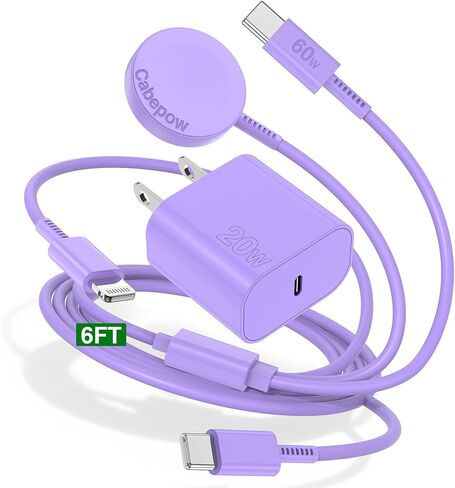 3 in 1 Apple Watch Charger,iPhone Watch Charger,iWatch Charger USB C Fast Multi Charging Cable 6FT with 20W Charger Block for iWatch Ultra 2/SE/Series 10/9/8/7/6/5/4/3,iPhone 16 15 14 Pro Max-Black in Saudi Arabia