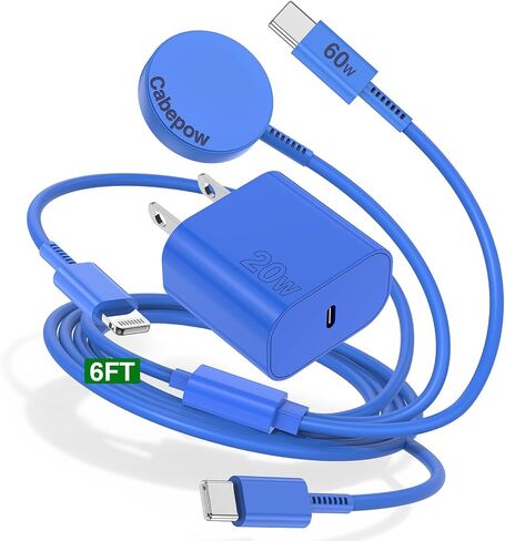 3 in 1 Apple Watch Charger,iPhone Watch Charger,iWatch Charger USB C Fast Multi Charging Cable 6FT with 20W Charger Block for iWatch Ultra 2/SE/Series 10/9/8/7/6/5/4/3,iPhone 16 15 14 Pro Max-Black in Saudi Arabia