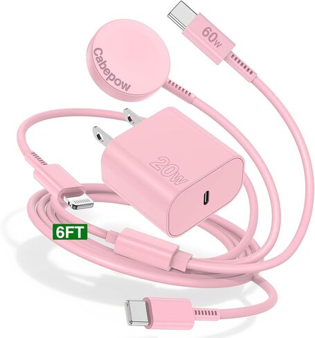 3 in 1 Apple Watch Charger,iPhone Watch Charger,iWatch Charger USB C Fast Multi Charging Cable 6FT with 20W Charger Block for iWatch Ultra 2/SE/Series 10/9/8/7/6/5/4/3,iPhone 16 15 14 Pro Max-Black in Saudi Arabia