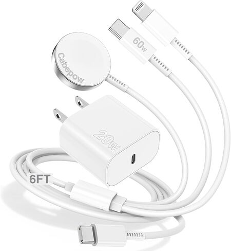3 in 1 Apple Watch Charger,iPhone Watch Charger,iWatch Charger USB C Fast Multi Charging Cable 6FT with 20W Charger Block for iWatch Ultra 2/SE/Series 10/9/8/7/6/5/4/3,iPhone 16 15 14 Pro Max-Black in Saudi Arabia