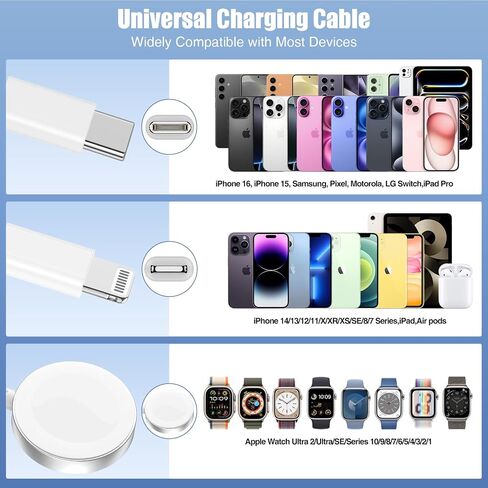 3 in 1 Apple Watch Charger,iPhone Watch Charger,iWatch Charger USB C Fast Multi Charging Cable 6FT with 20W Charger Block for iWatch Ultra 2/SE/Series 10/9/8/7/6/5/4/3,iPhone 16 15 14 Pro Max-Black in Saudi Arabia