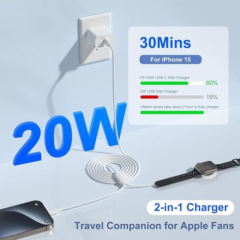 3 in 1 Apple Watch Charger,iPhone Watch Charger,iWatch Charger USB C Fast Multi Charging Cable 6FT with 20W Charger Block for iWatch Ultra 2/SE/Series 10/9/8/7/6/5/4/3,iPhone 16 15 14 Pro Max-Black in Saudi Arabia