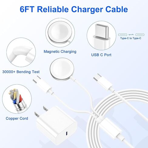 3 in 1 Apple Watch Charger,iPhone Watch Charger,iWatch Charger USB C Fast Multi Charging Cable 6FT with 20W Charger Block for iWatch Ultra 2/SE/Series 10/9/8/7/6/5/4/3,iPhone 16 15 14 Pro Max-Black in Saudi Arabia