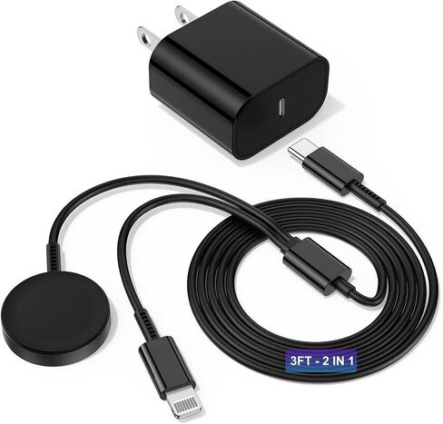Upgraded for Apple Watch Charger, 2 in 1 USB C Magnetic iWatch Charger Cord & USB-C to Lighting Cable 3FT with Type C Block, Fast Charging i-Watch Series Ultra/9/8/7/6/SE/5, for Phone 14/13/12 Series in Saudi Arabia