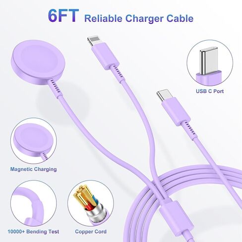 تمت ترقيته لشاحن Apple Watch ، 2 في 1 USB C Magnetic Iwatch Charger Cord & USB-C إلى كابل الإضاءة 3 قدمًا مع كتلة C ، شحن سريع ، سلسلة مراقبة I Ultra/9/8/7/6/SE/5 ، للهاتف 14/13/12 سلسلة in Kuwait