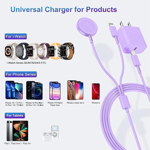 تمت ترقيته لشاحن Apple Watch ، 2 في 1 USB C Magnetic Iwatch Charger Cord & USB-C إلى كابل الإضاءة 3 قدمًا مع كتلة C ، شحن سريع ، سلسلة مراقبة I Ultra/9/8/7/6/SE/5 ، للهاتف 14/13/12 سلسلة in Kuwait
