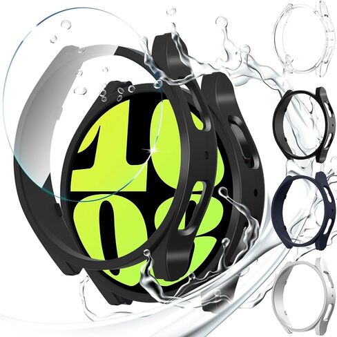 EWUONU [4+4Pack Galaxy Watch 6 Screen Protector Case 44mm 2023, Anti-Fog Tempered Glass Film and Hard PC Bumper Case Cover for Samsung Galaxy Watch 6 44mm in Saudi Arabia